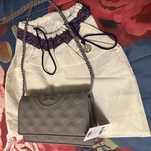 Fleming Quilted Leather Wallet with Chain Crossbody